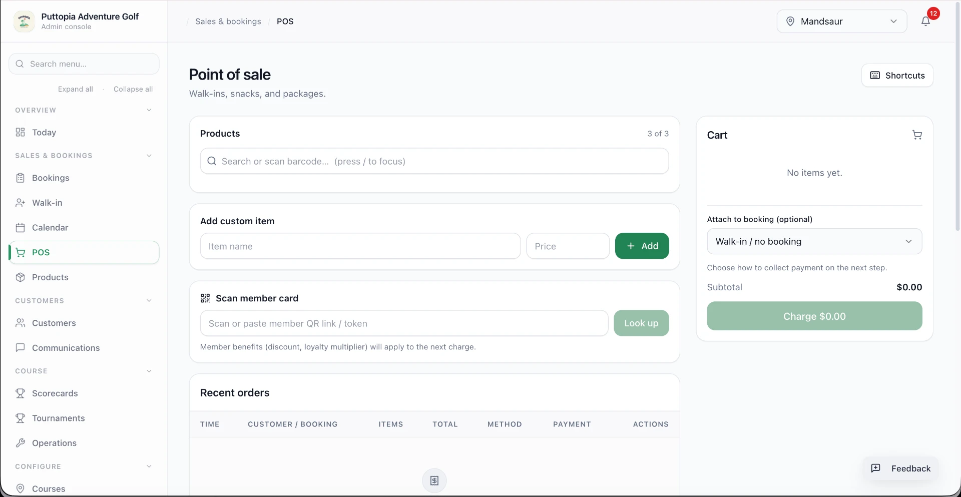 Birdie Course OS Cloud Point of Sale interface